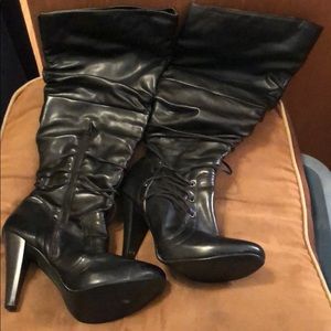 Knee high synthetic leather boots